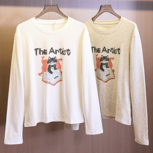 女减龄打底衫 新款 Q070 加厚T恤2025冬季 卡通小猫加绒圆领套头长袖