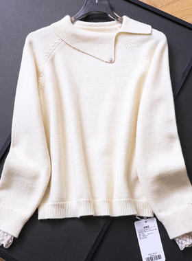 奢暖亲肤翻领软糯蕾丝拼接套头毛衣2025冬季新款长袖女针织衫B874