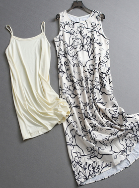 水墨印花显瘦复古优雅圆领长裙2025夏季新款背心裙女裙连衣裙L720