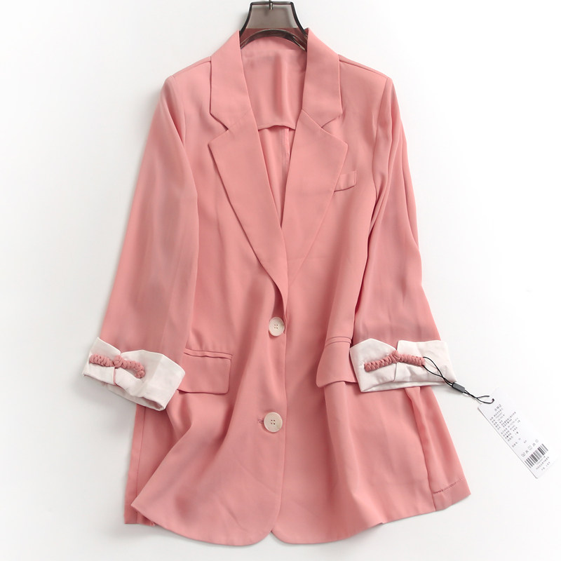 纯色盘扣新中式国风薄款雪纺小西装外套夏新款九分袖女防晒衣d662