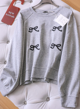 撞色蝴蝶结刺绣宽松显瘦遮肉圆领减龄2026春季新款长袖女卫衣W551