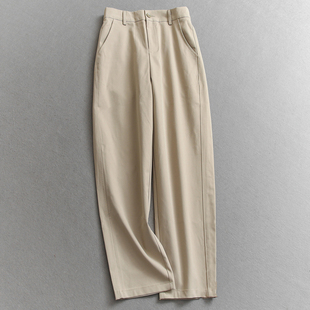简约纯色半松紧腰显瘦高腰OL通勤职场宽松直筒裤 W094 百搭女休闲裤
