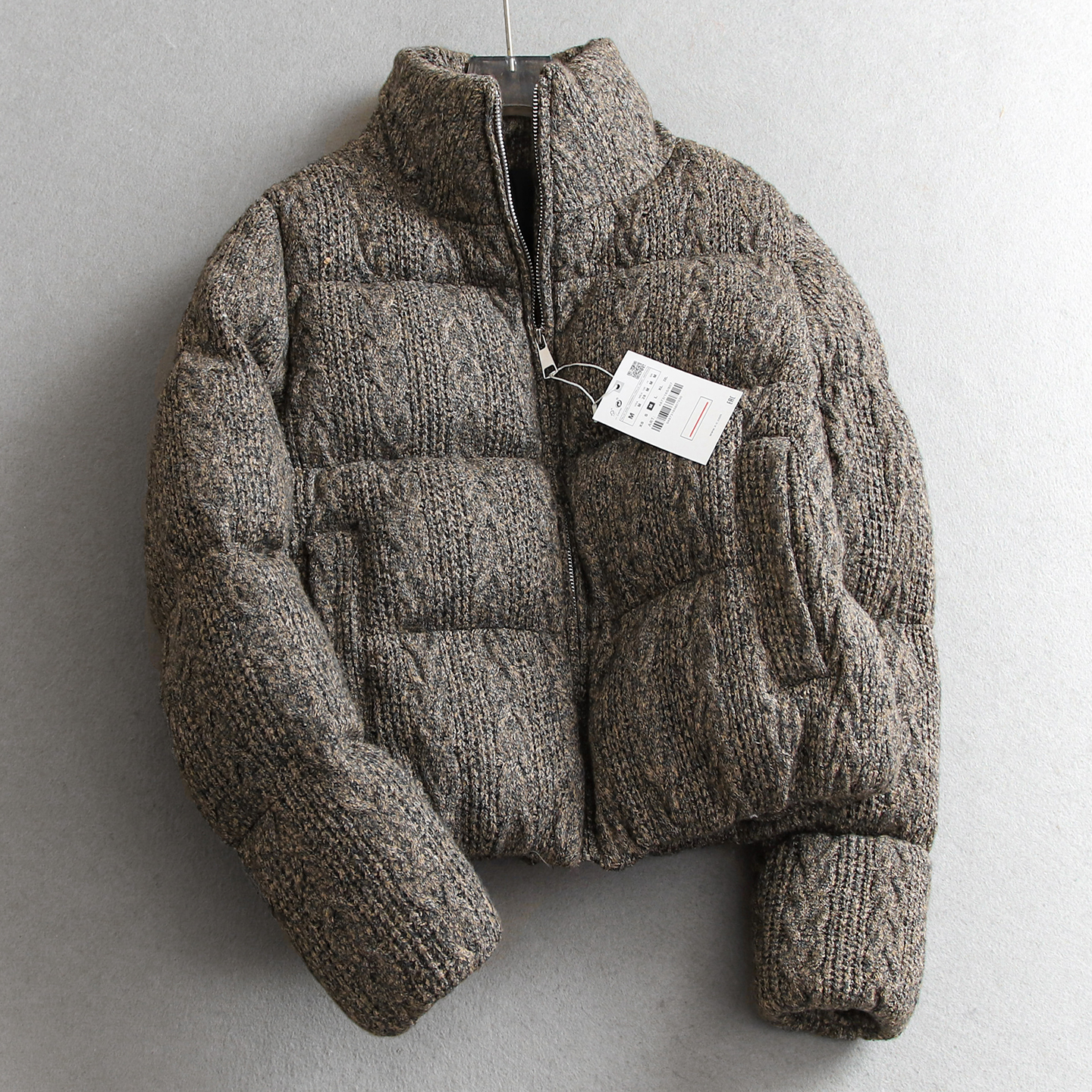 针织扭花毛衣面料立领加厚棉衣女