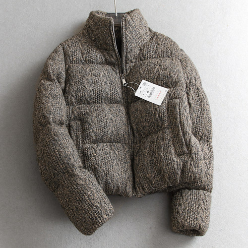 针织扭花毛衣面料立领加厚棉衣女