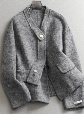 简约纯色双面呢羊绒大衣V领飘带洋气减龄长袖百搭女毛呢外套M072