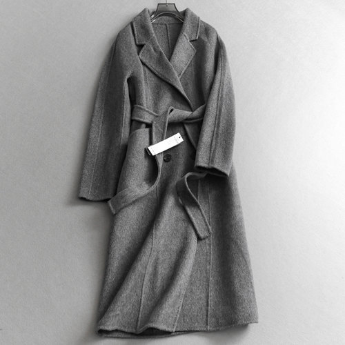 双面呢羊毛混纺长款大衣毛呢外套