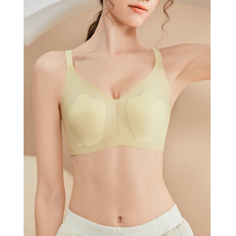 z347冰肌超薄果冻内衣大胸显小花瓣杯托胸收副乳软支撑包裹文胸
