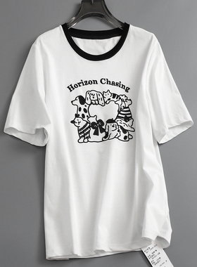 「满满童趣感」立体萌宠绣花白色宽松显瘦圆领正肩短袖T恤女L017