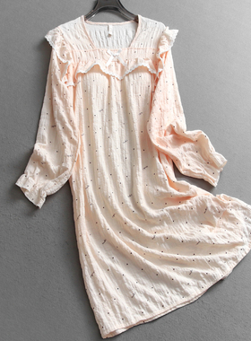 卡通印花甜美公主风可外穿带胸垫长袖家居服薄款睡衣女睡裙C768