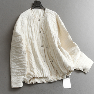百搭夹克女外套V054 长袖 纯色褶皱宽松廓形圆领单排扣2025秋季 新款