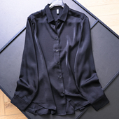 光泽感纯色缎感垂坠翻领通勤宽松2025秋季 B875 休闲女衬衫 新款 长袖