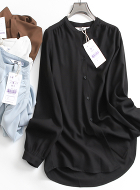 纯色简约宽松显瘦垂感无领单排扣2024秋季通勤百搭长袖女衬衫F744
