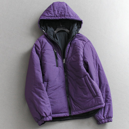 两面穿休闲纯色连帽简约保暖棉服