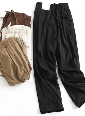 加绒加厚保暖褶皱工装裤松紧腰保暖宽松直筒裤女裤休闲裤长裤G874