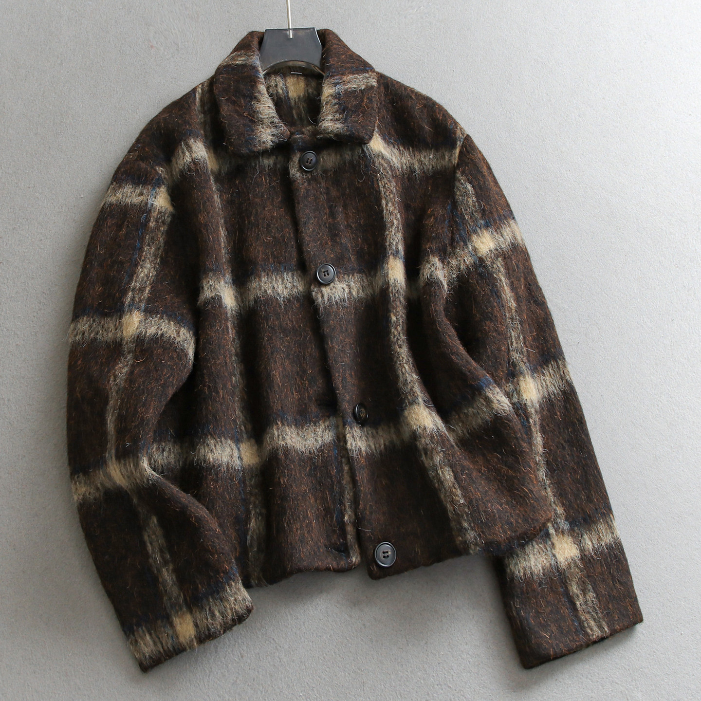 复古撞色格纹翻领宽松廓形显瘦长袖通勤百搭休闲女装毛呢外套W074,女装/女士精品,毛呢外套,淘宝优惠券,粉丝福利购,淘宝优惠卷