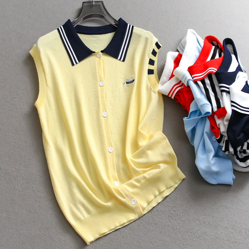 拼色翻领柔软显瘦亲肤凉感针织衫