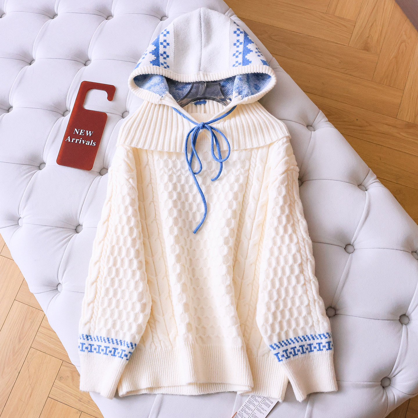 撞色费尔岛提花可拆卸连帽宽松慵懒长袖毛衣减龄女装针织线衫Q378,女装/女士精品,毛衣,淘宝优惠券,粉丝福利购,淘宝优惠卷