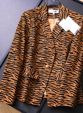 复古轻熟风撞色斑马纹一粒扣西装2025秋季新款通勤长袖女外套B836