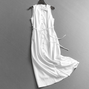 背心裙女连衣裙C895 气质长裙御姐风圆领无袖 纯色系带显瘦修身 法式
