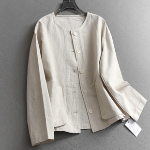 简约纯色棉麻混纺宽松廓形圆领2025秋季 长袖 休闲女装 外套V437 新款