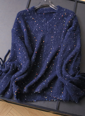 彩色糖豆装饰宽松慵懒松弛感V领毛衣25冬季新款长袖女针织衫B801