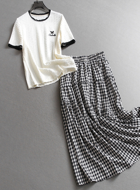 蕾丝刺绣肌理感短袖减龄T恤可配一整套穿搭半身裙女时尚套装C337