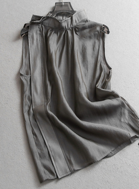 纯色薄款凉感立领透气宽松显瘦无袖2025夏季新款通勤女装衬衫C806