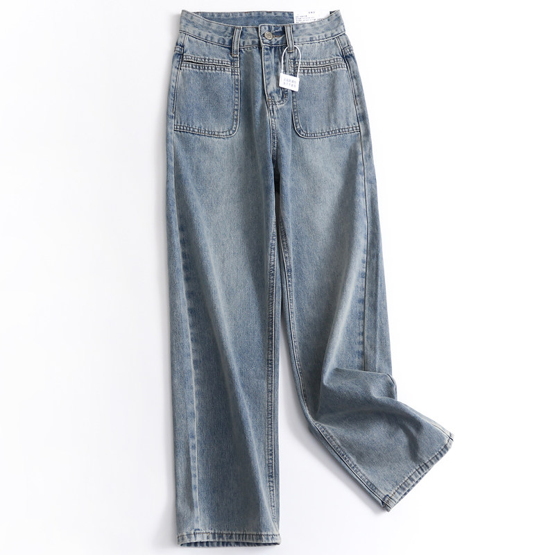 V070蓝色复古阔腿裤牛仔裤女减龄新款梨形身材高腰窄版直筒裤长裤,女装/女士精品,牛仔裤,淘宝优惠券,粉丝福利购,淘宝优惠卷