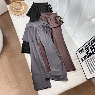 微喇叭瑜伽裤 普拉提训练服K743 女假两件遮挡裙高腰提臀运动健身裤