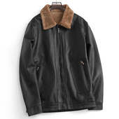 外套中年男士 V565爸爸冬装 新款 皮毛一体皮衣男加绒加厚保暖皮夹克