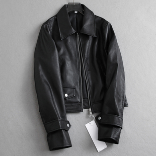 夹克外套女装 机车酷飒拉链翻领2025春季 长袖 黑色短款 皮衣K711 新款