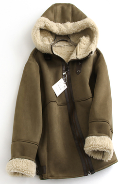 皮毛一体加厚保暖连帽仿羊羔毛麂皮环保毛毛皮草长袖女装外套H285