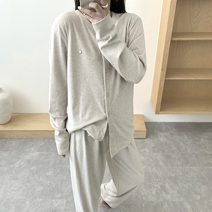 2025磨毛保暖亲肤柔软圆领开衫 家居服B042 女秋冬新款 韩系睡衣套装