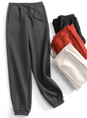 纯色加绒加厚抽绳松紧腰束脚裤秋冬新款卫裤运动风女裤休闲裤B677