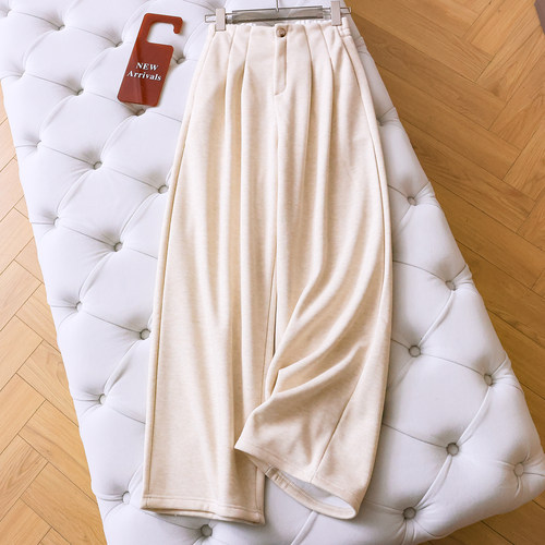 纯色高腰加绒加厚糯米裤女休闲裤