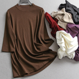 打底外穿女T恤V506 新款 纯色基础百搭柔软亲肤圆领七分袖 2025秋季