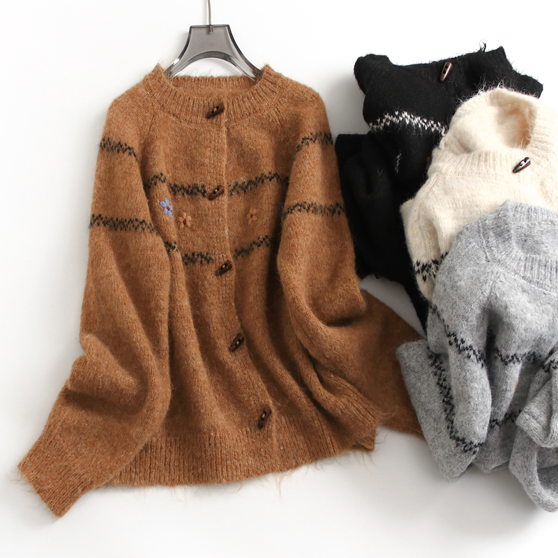 碎花针织开衫外套长袖甜美女毛衣