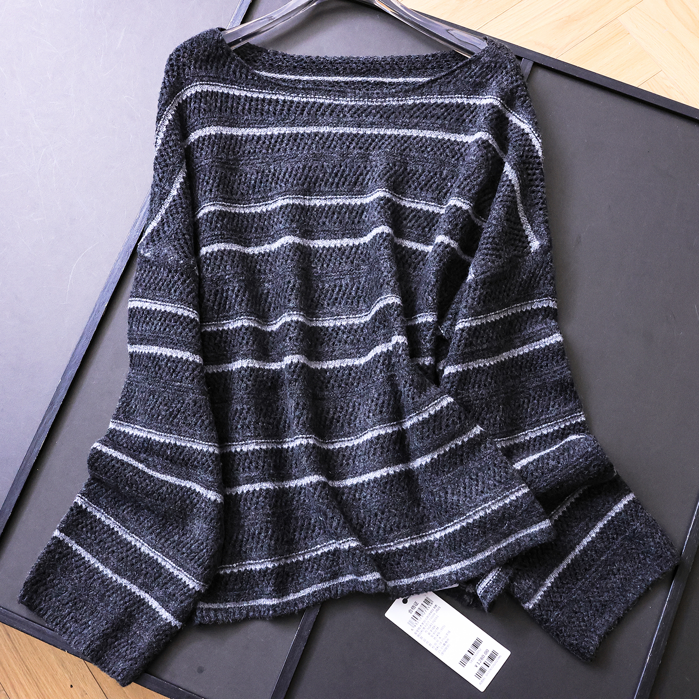 条纹宽松慵懒罩衫长袖针织女毛衣