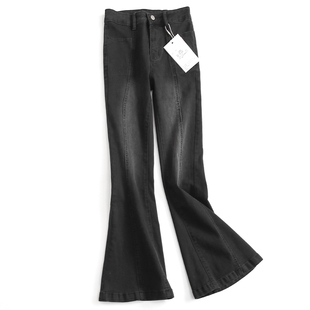 微喇叭裤 C384弹力牛仔裤 小个子高腰紧身拖地长裤 2023新款 子 女秋季