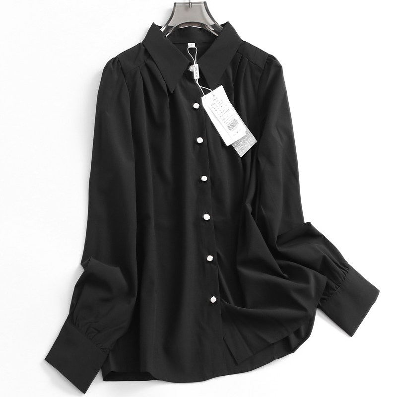 纯色垂顺缎面质感捏褶翻领单排扣2024秋季气质百搭长袖女衬衫F456,女装/女士精品,衬衫,淘宝优惠券,粉丝福利购,淘宝优惠卷