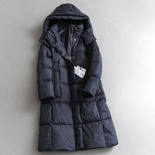 百搭纯色连帽腰带收腰长款羽绒服