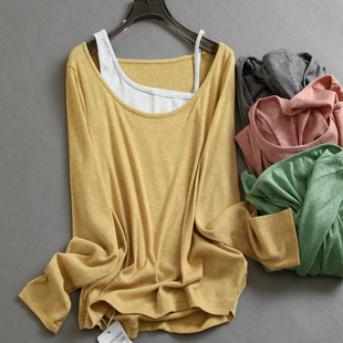百搭女T恤K570 长袖 露肩显瘦宽松圆领吊带背心两件套2025春季 新款