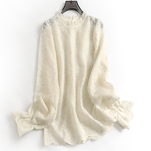 春季新款法式风泡泡长袖女蕾丝衫