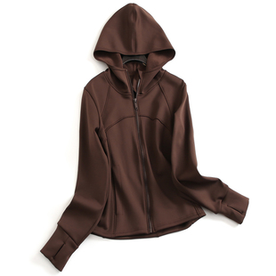 加绒加厚 弹力连帽跑步运动减龄上衣女瑜伽外套G405 纯色显瘦修身