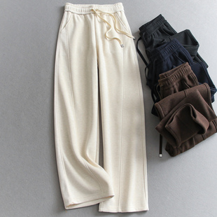 Q600 女休闲裤 加厚不臃肿显高显瘦松紧腰宽松直筒裤 亲肤保暖阔腿裤