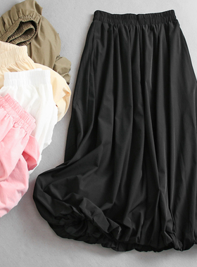 纯色弹力松紧腰浪漫氛围感花苞裙高腰显瘦长裙温柔女裙半身裙K782