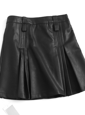 纯色褶皱显瘦修身A字裙春季新款2024百搭皮裙女裙半身裙短裙M348