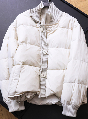 纯色韩系针织拼接加厚宽松保暖外套2025冬季新款长袖女羽绒服B854