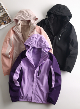 2024冬新款三合一拼色水貂绒加厚保暖户外服女款可脱卸冲锋衣G705