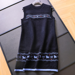 撞色费尔岛提花显瘦圆领无袖 针织毛衣背心裙减龄百搭女连衣裙M529